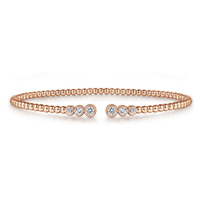 14K Rose Gold Bujukan Bead Split Cuff Bracelet with Bezel Set Diamonds — Gabriel & Co. BG4120-62K45JJ