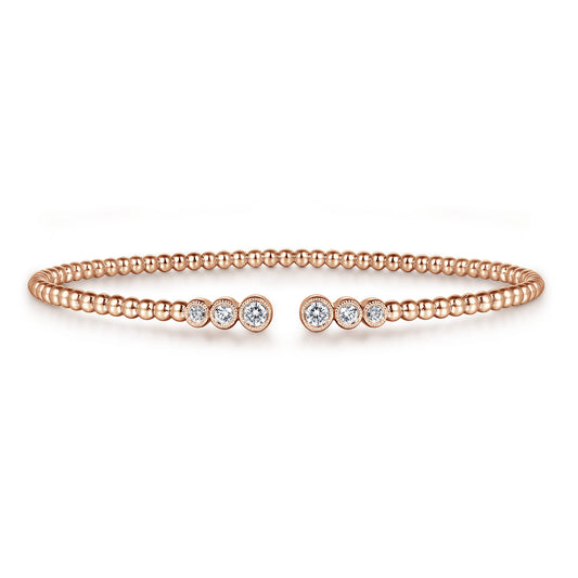 14K Rose Gold Bujukan Bead Split Cuff Bracelet with Bezel Set Diamonds — Gabriel & Co. BG4120-62K45JJ