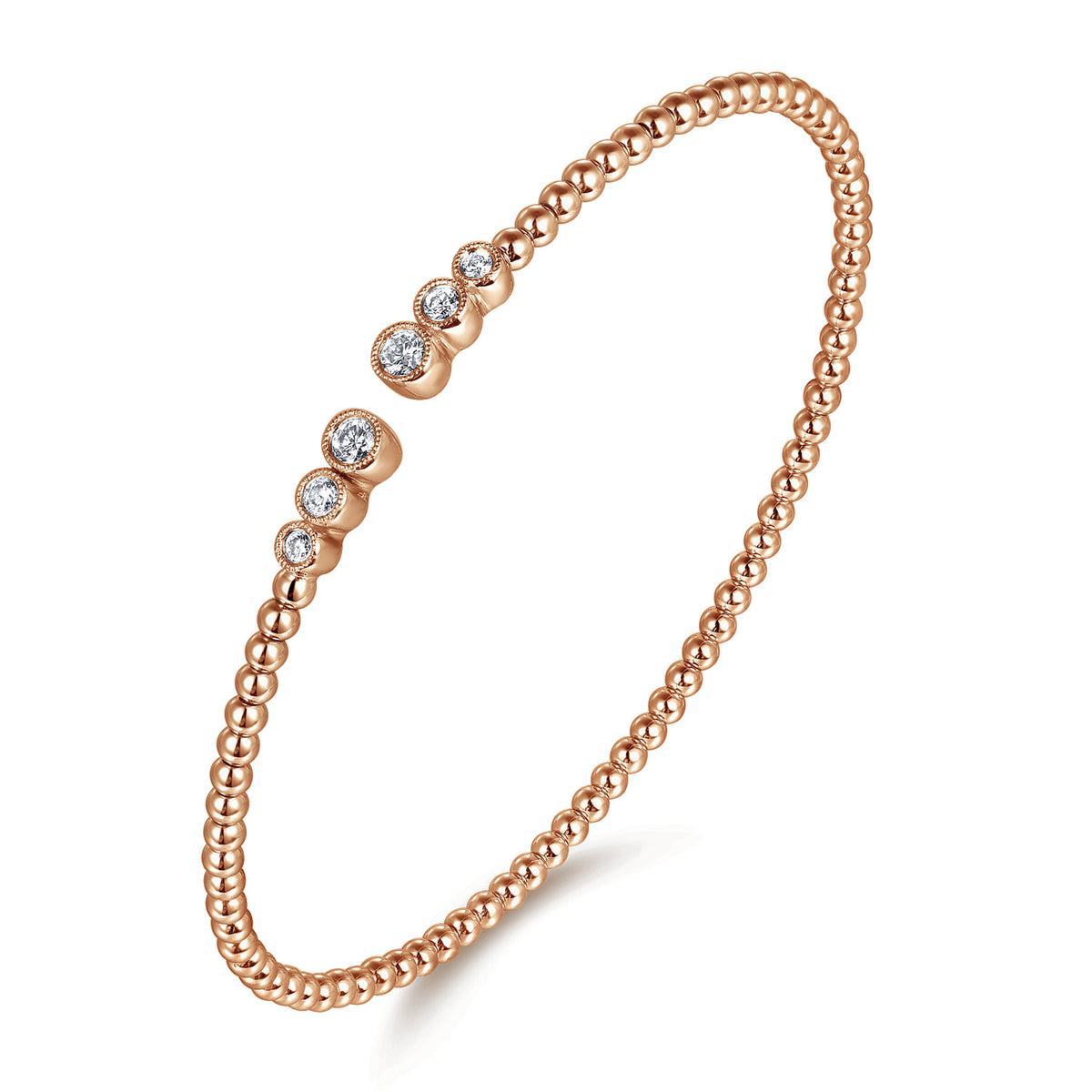 14K Rose Gold Bujukan Bead Split Cuff Bracelet with Bezel Set Diamonds — Gabriel & Co. BG4120-62K45JJ