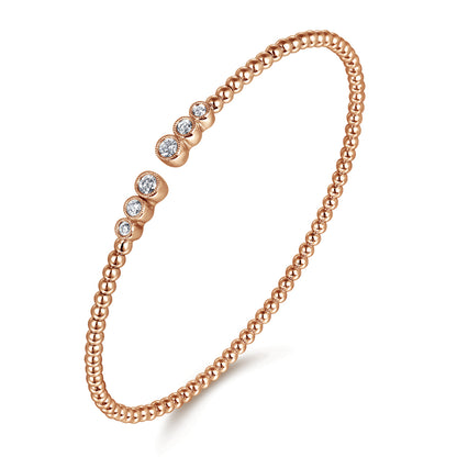 14K Rose Gold Bujukan Bead Split Cuff Bracelet with Bezel Set Diamonds — Gabriel & Co. BG4120-62K45JJ