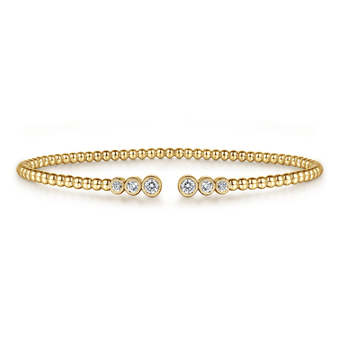 Beaded Open Bangle Bracelet 14K Yellow Gold Diamond 0.24ct Bujukan — Gabriel & Co. BG4120-62Y45JJ