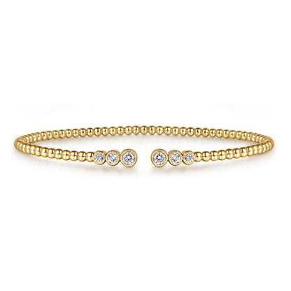 Beaded Open Bangle Bracelet 14K Yellow Gold Diamond 0.24ct Bujukan — Gabriel & Co. BG4120-62Y45JJ