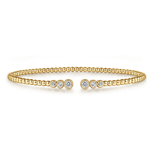 Beaded Open Bangle Bracelet 14K Yellow Gold Diamond 0.24ct Bujukan — Gabriel & Co. BG4120-62Y45JJ
