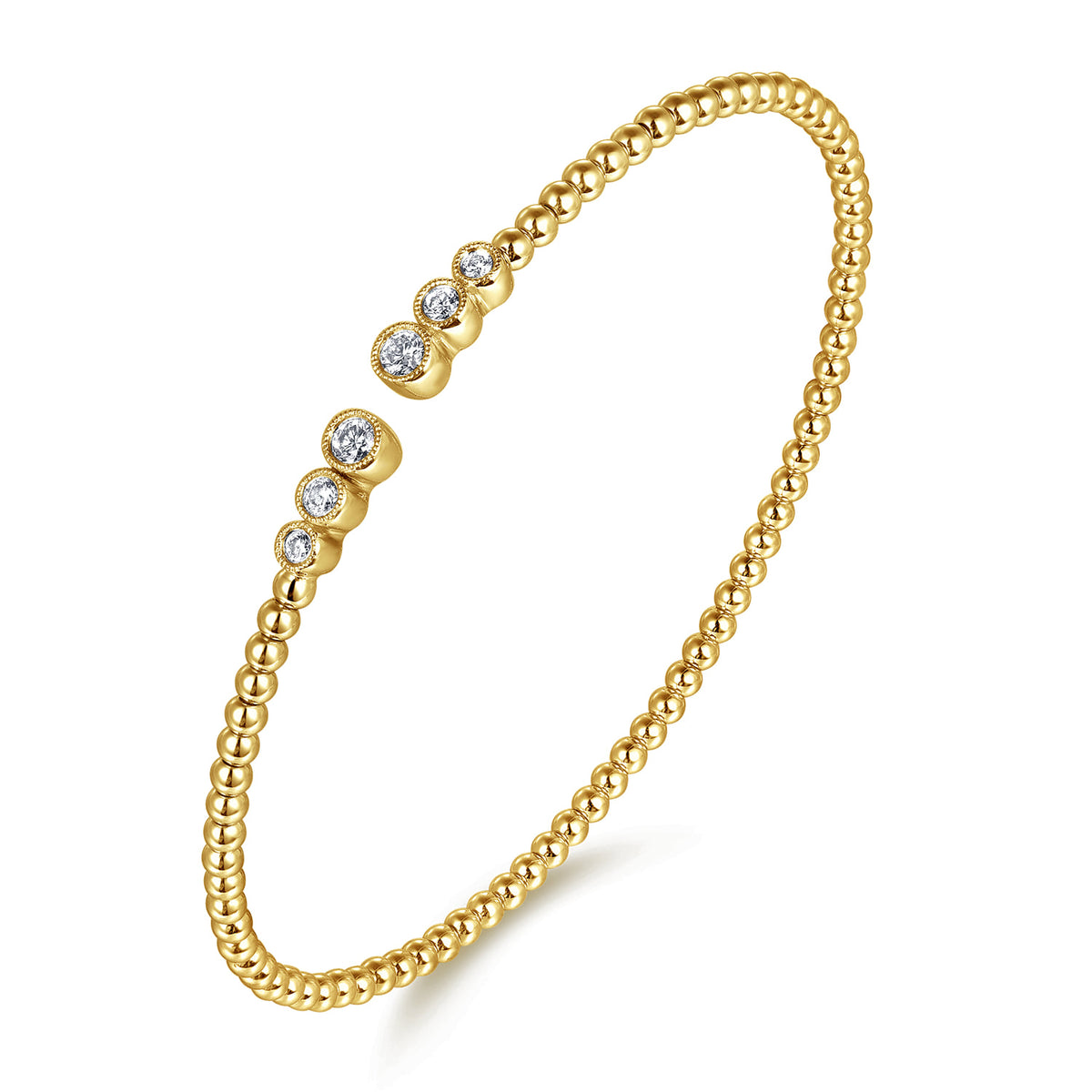 Beaded Open Bangle Bracelet 14K Yellow Gold Diamond 0.24ct Bujukan — Gabriel & Co. BG4120-62Y45JJ