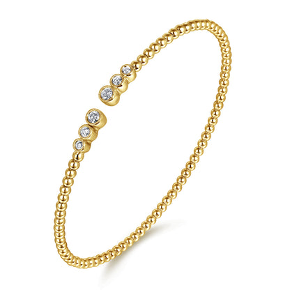 Beaded Open Bangle Bracelet 14K Yellow Gold Diamond 0.24ct Bujukan — Gabriel & Co. BG4120-62Y45JJ