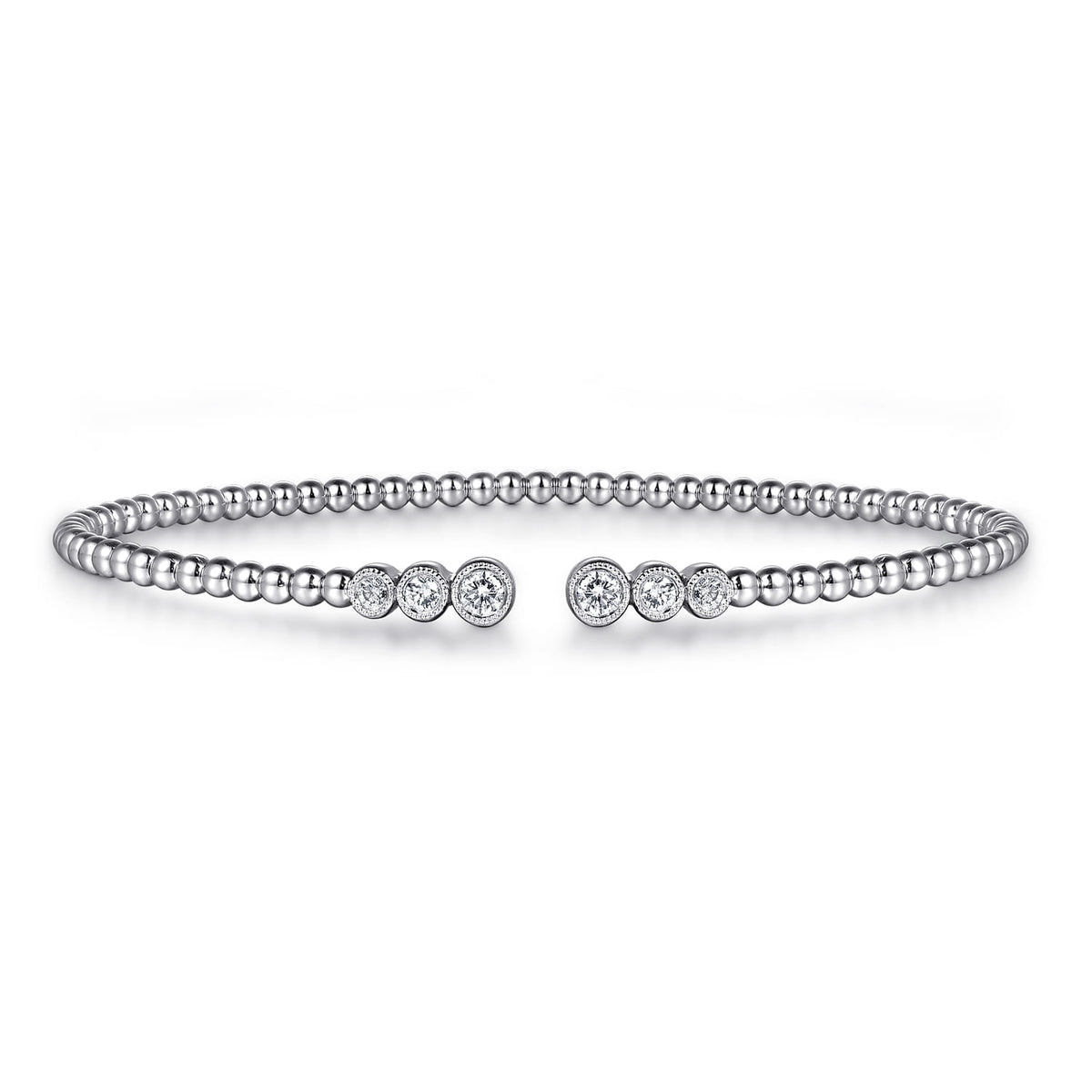 14K White Gold Bujukan Bead Split Cuff Bracelet with Bezel Set Diamonds — Gabriel & Co. BG4120-6W45JJ