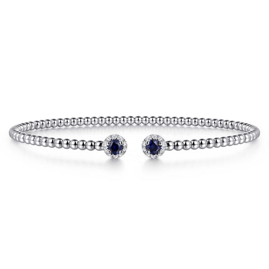 14K White Gold Bujukan Bead Split Cuff Bracelet with Sapphire and Diamond — Gabriel & Co. BG4122-6W45SA