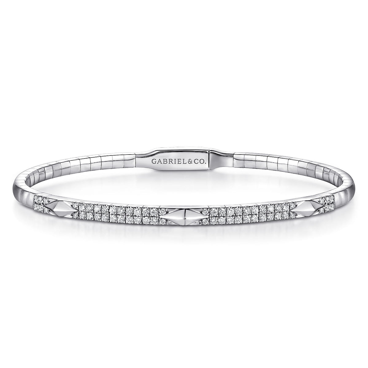 14K White Gold Diamond Bangle with Pyramid Rhombus Stations — Gabriel & Co. BG4187-65W45JJ