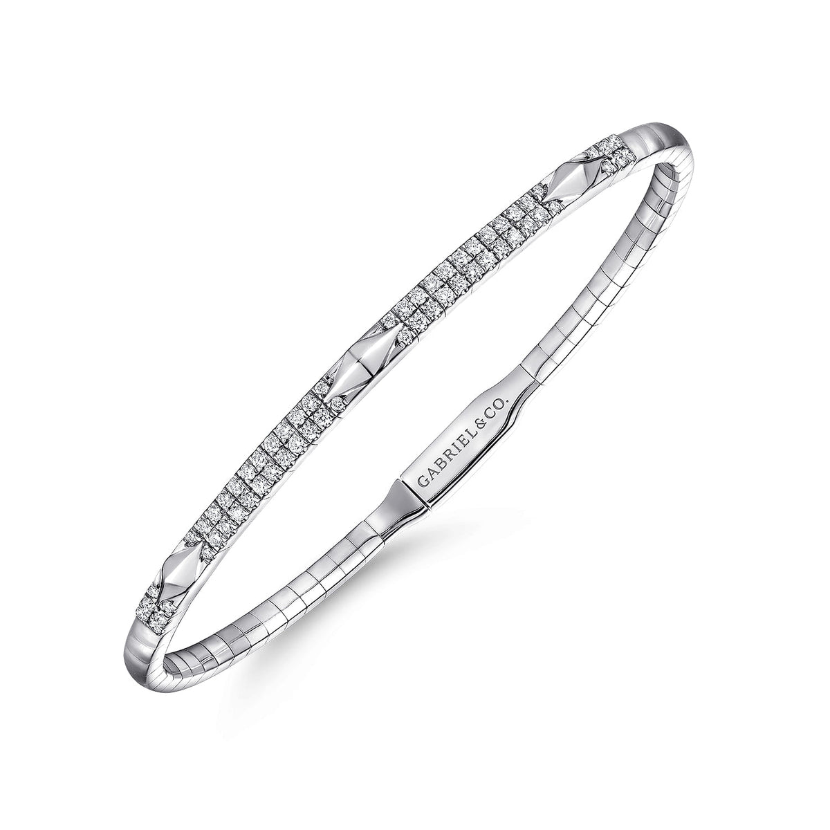 14K White Gold Diamond Bangle with Pyramid Rhombus Stations — Gabriel & Co. BG4187-65W45JJ