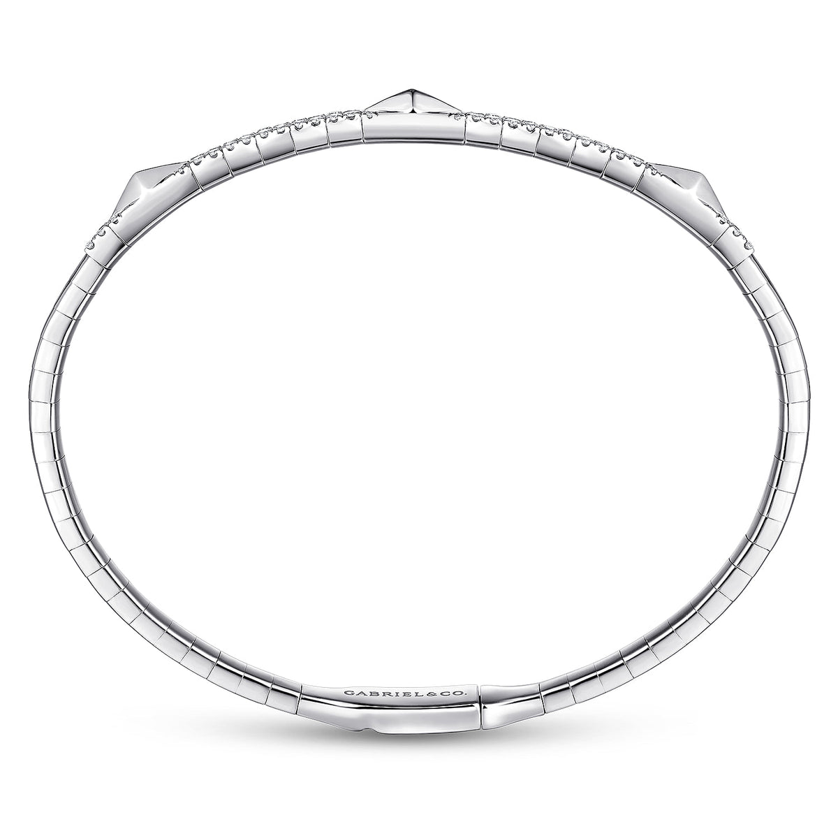 14K White Gold Diamond Bangle with Pyramid Rhombus Stations — Gabriel & Co. BG4187-65W45JJ