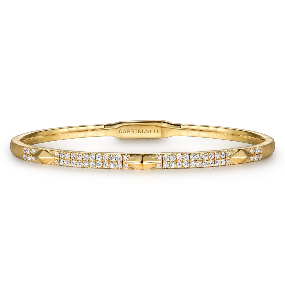14K Yellow Gold Diamond Bangle with Pyramid Rhombus Stations — Gabriel & Co. BG4187-65Y45JJ