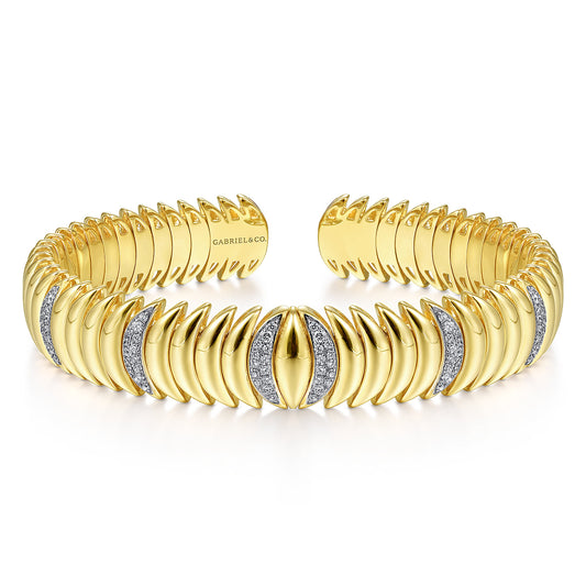 14K Yellow Gold Crescent Moon Cuff with Diamond Pavé Stations — Gabriel & Co. BG4205-65Y45JJ