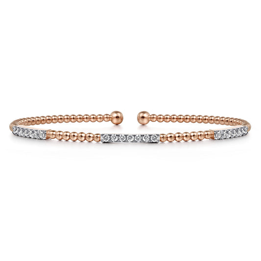14K Rose Gold Bujukan Bead Cuff Bracelet with Diamond Pave Stations — Gabriel & Co. BG4217-62K45JJ