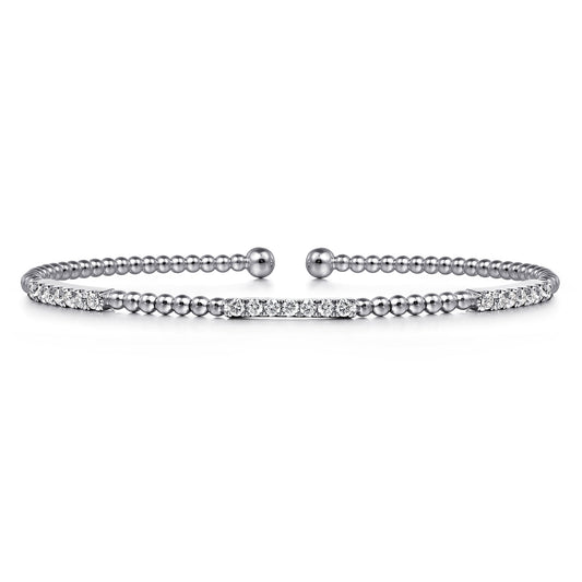 Beaded Bangle Bracelet Cuff 14K White Gold Diamond 0.45ct Bujukan — Gabriel & Co. BG4217-62W45JJ
