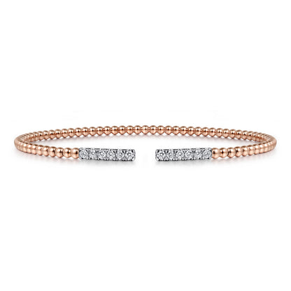 14K Rose Gold Bujukan Bead Cuff Bracelet with Diamond Pave Bars — Gabriel & Co. BG4218-62K45JJ