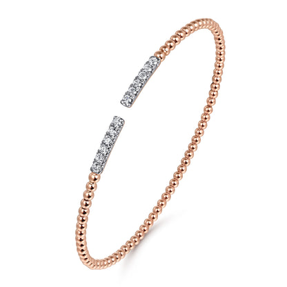 14K Rose Gold Bujukan Bead Cuff Bracelet with Diamond Pave Bars — Gabriel & Co. BG4218-62K45JJ