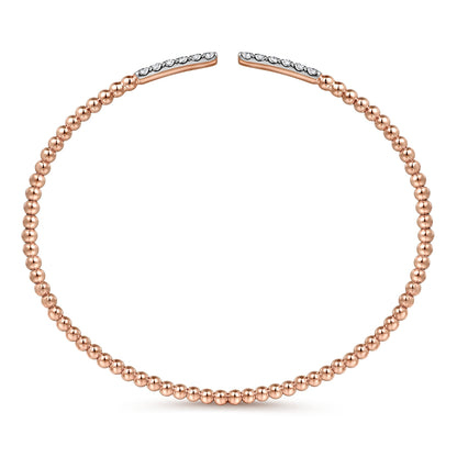 14K Rose Gold Bujukan Bead Cuff Bracelet with Diamond Pave Bars — Gabriel & Co. BG4218-62K45JJ
