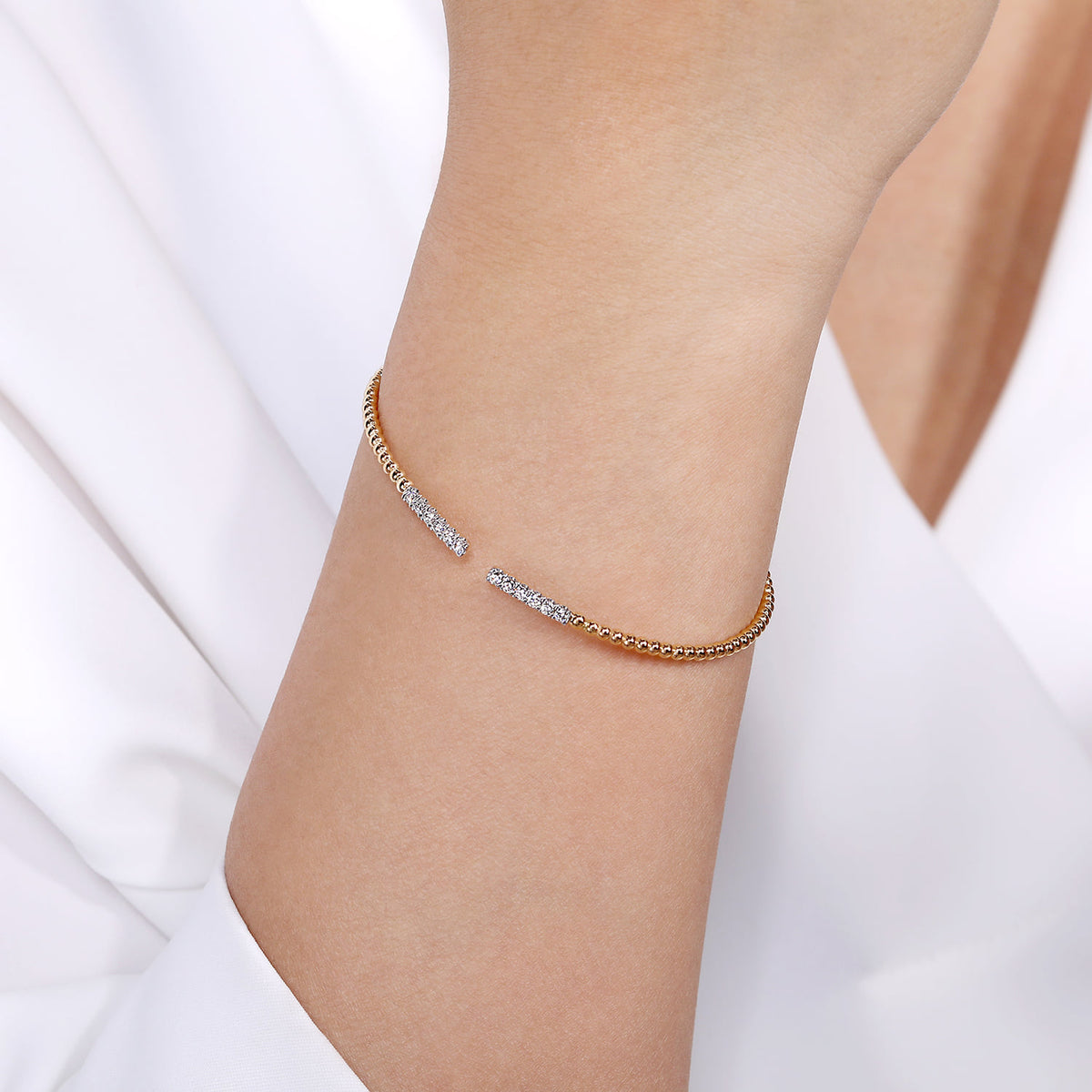 14K Rose Gold Bujukan Bead Cuff Bracelet with Diamond Pave Bars — Gabriel & Co. BG4218-62K45JJ