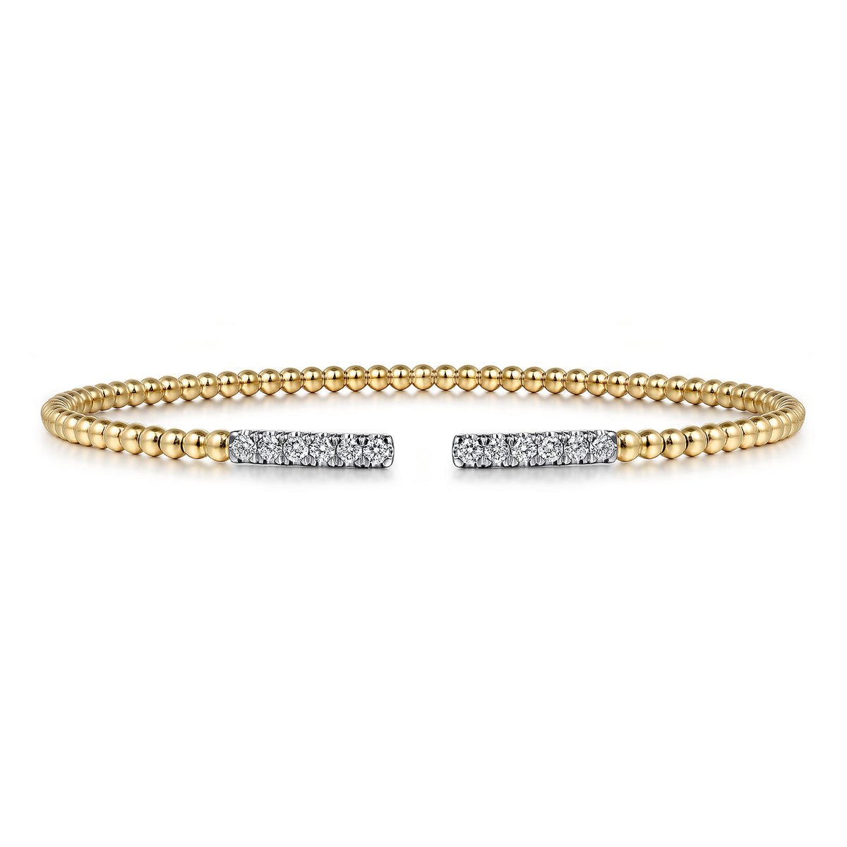 14K Yellow Gold Beaded Diamond Open Bangle Bracelet- Bujukan — Gabriel & Co. BG4218-62Y45JJ