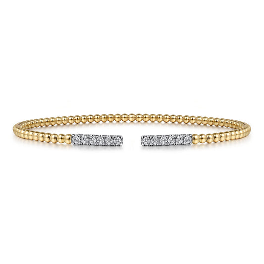 14K Yellow Gold Beaded Diamond Open Bangle Bracelet- Bujukan — Gabriel & Co. BG4218-62Y45JJ