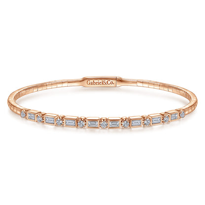14K Rose Gold Alternating Baguette and Round Diamond Bangle — Gabriel & Co. BG4219-62K44JJ