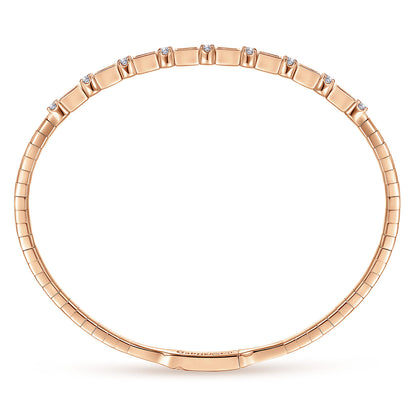 14K Rose Gold Alternating Baguette and Round Diamond Bangle — Gabriel & Co. BG4219-62K44JJ