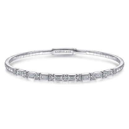 14K White Gold Alternating Baguette and Round Diamond Bangle — Gabriel & Co. BG4219-62W44JJ