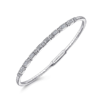 14K White Gold Alternating Baguette and Round Diamond Bangle — Gabriel & Co. BG4219-62W44JJ