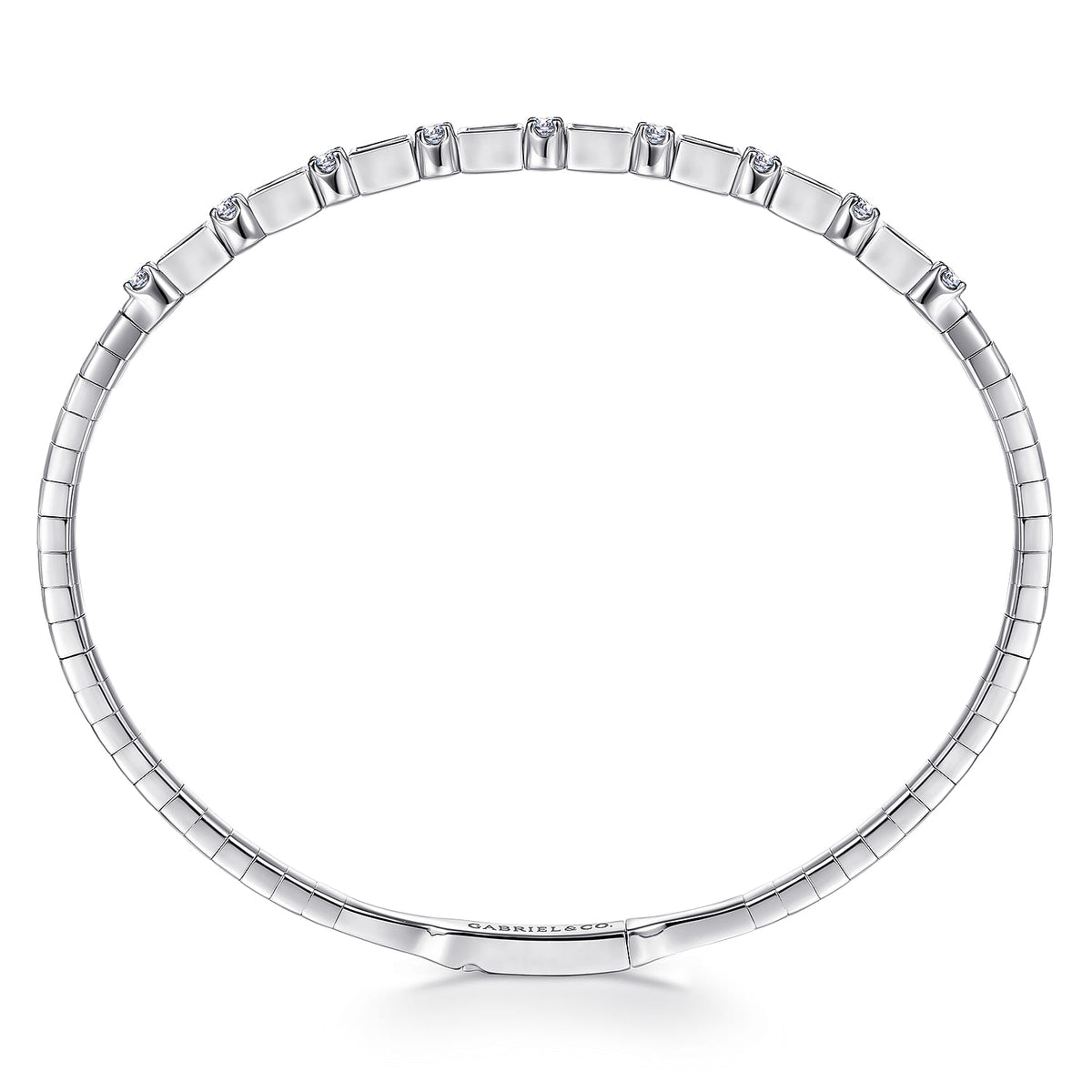 14K White Gold Alternating Baguette and Round Diamond Bangle — Gabriel & Co. BG4219-62W44JJ
