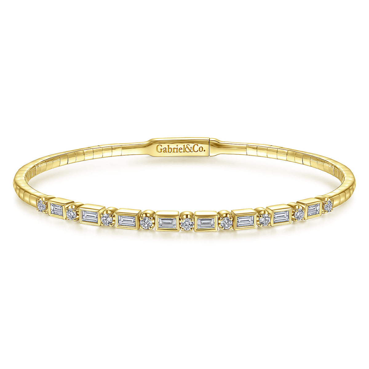 14K Yellow Gold Alternating Baguette and Round Diamond Bangle — Gabriel & Co. BG4219-62Y44JJ