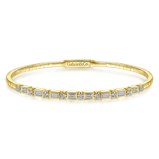 14K Yellow Gold Alternating Baguette and Round Diamond Bangle — Gabriel & Co. BG4219-62Y44JJ