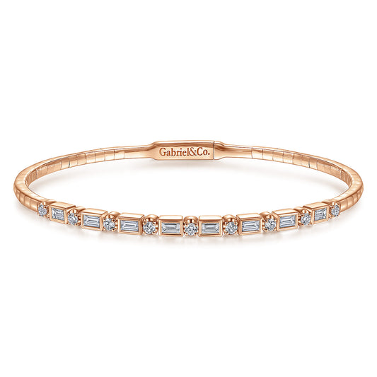 14K Rose Gold Alternating Baguette and Round Diamond Bangle — Gabriel & Co. BG4219-65K44JJ