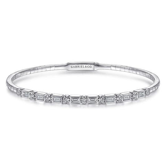 14K White Gold Alternating Baguette and Round Diamond Bangle — Gabriel & Co. BG4219-65W44JJ