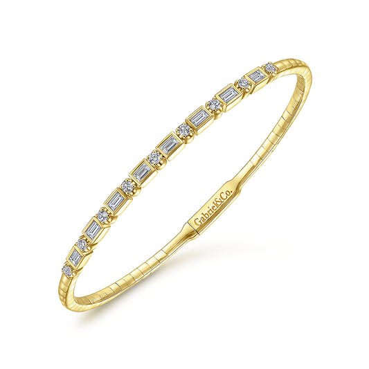 14K Yellow Gold Alternating Baguette and Round Diamond Bangle — Gabriel & Co. BG4219-65Y44JJ