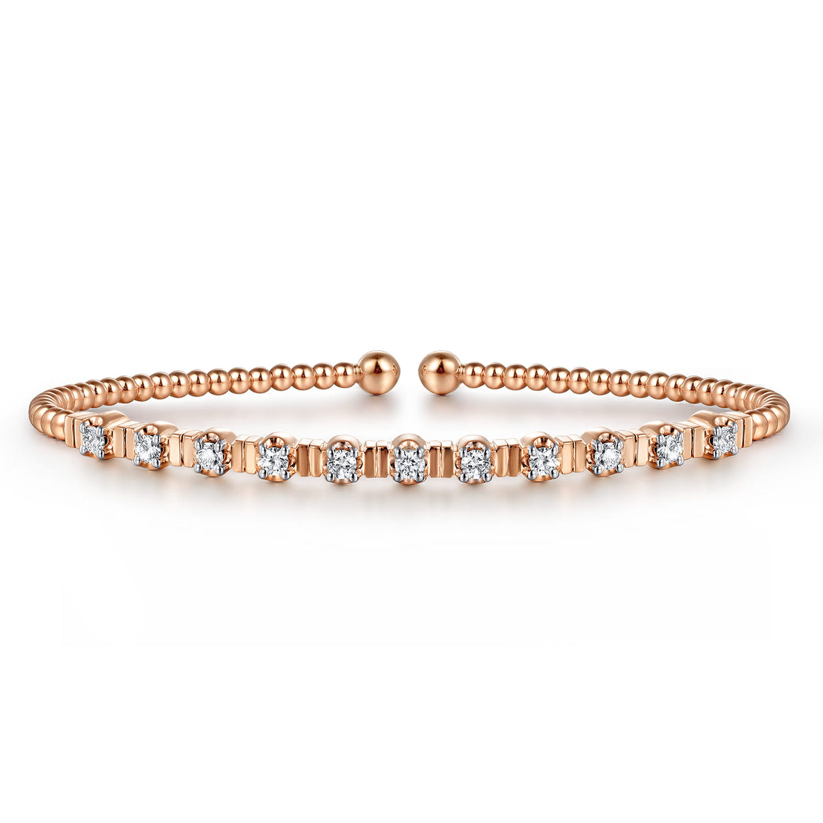 14K Rose Gold Bujukan Bead Cuff Bracelet with Diamond Stations — Gabriel & Co. BG4228-62K45JJ