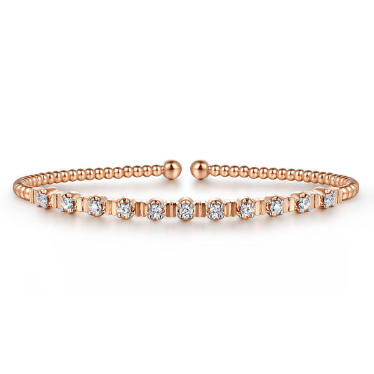 14K Rose Gold Bujukan Bead Cuff Bracelet with Diamond Stations — Gabriel & Co. BG4228-62K45JJ