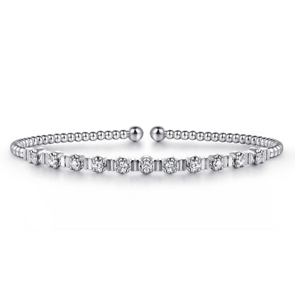 14K White Gold Bujukan Bead Cuff Bracelet with Diamond Stations — Gabriel & Co. BG4228-62W45JJ