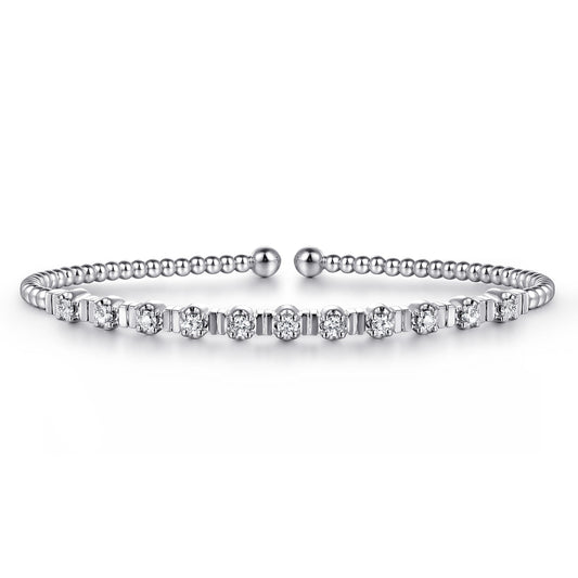14K White Gold Bujukan Bead Cuff Bracelet with Diamond Stations — Gabriel & Co. BG4228-62W45JJ