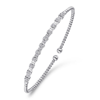 14K White Gold Bujukan Bead Cuff Bracelet with Diamond Stations — Gabriel & Co. BG4228-62W45JJ