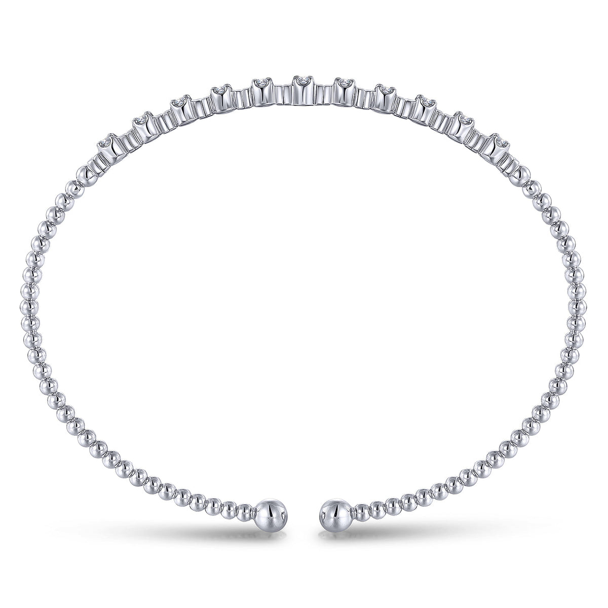 14K White Gold Bujukan Bead Cuff Bracelet with Diamond Stations — Gabriel & Co. BG4228-62W45JJ