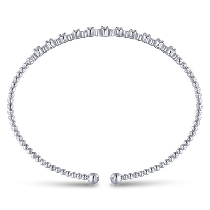 14K White Gold Bujukan Bead Cuff Bracelet with Diamond Stations — Gabriel & Co. BG4228-62W45JJ