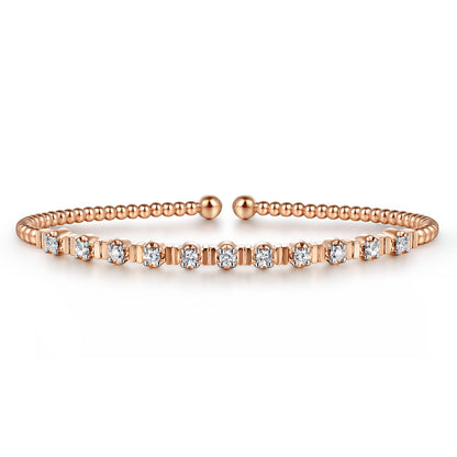 14K Rose Gold Bujukan Bead Cuff Bracelet with Diamond Stations — Gabriel & Co. BG4228-6K45JJ
