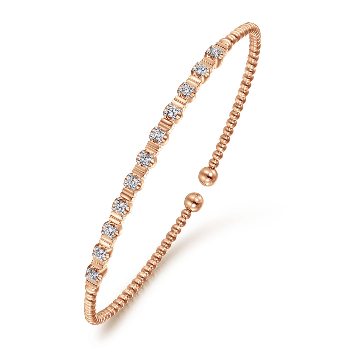 14K Rose Gold Bujukan Bead Cuff Bracelet with Diamond Stations — Gabriel & Co. BG4228-6K45JJ
