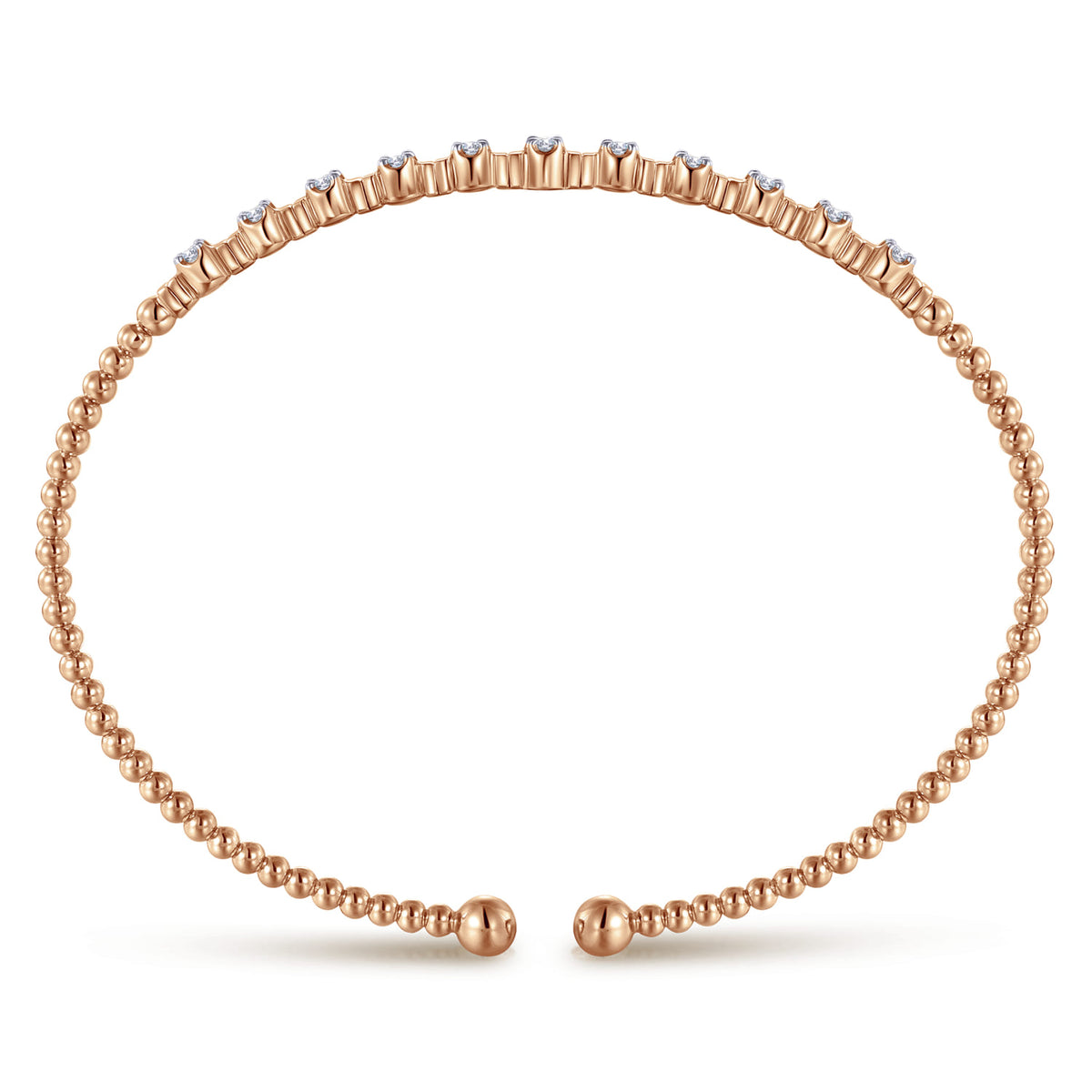 14K Rose Gold Bujukan Bead Cuff Bracelet with Diamond Stations — Gabriel & Co. BG4228-6K45JJ