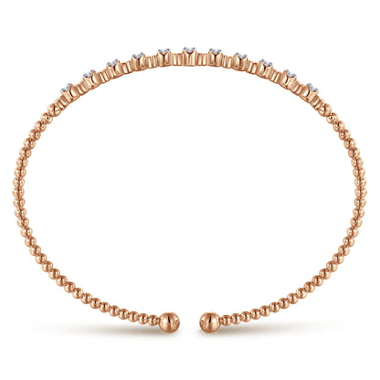 14K Rose Gold Bujukan Bead Cuff Bracelet with Diamond Stations — Gabriel & Co. BG4228-6K45JJ