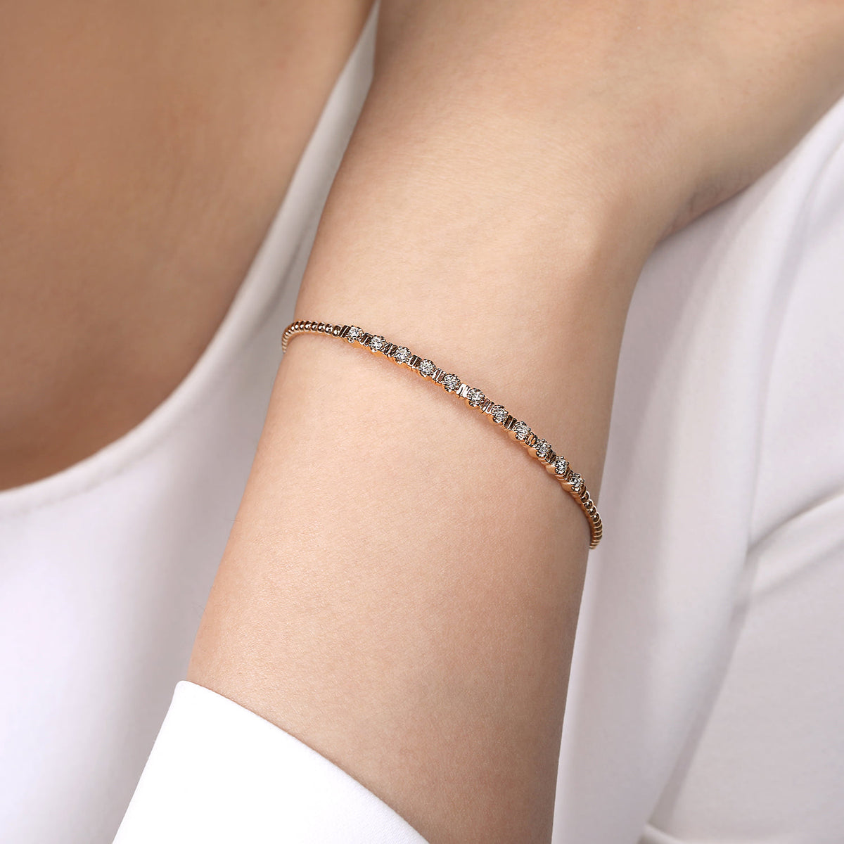 14K Rose Gold Bujukan Bead Cuff Bracelet with Diamond Stations — Gabriel & Co. BG4228-6K45JJ