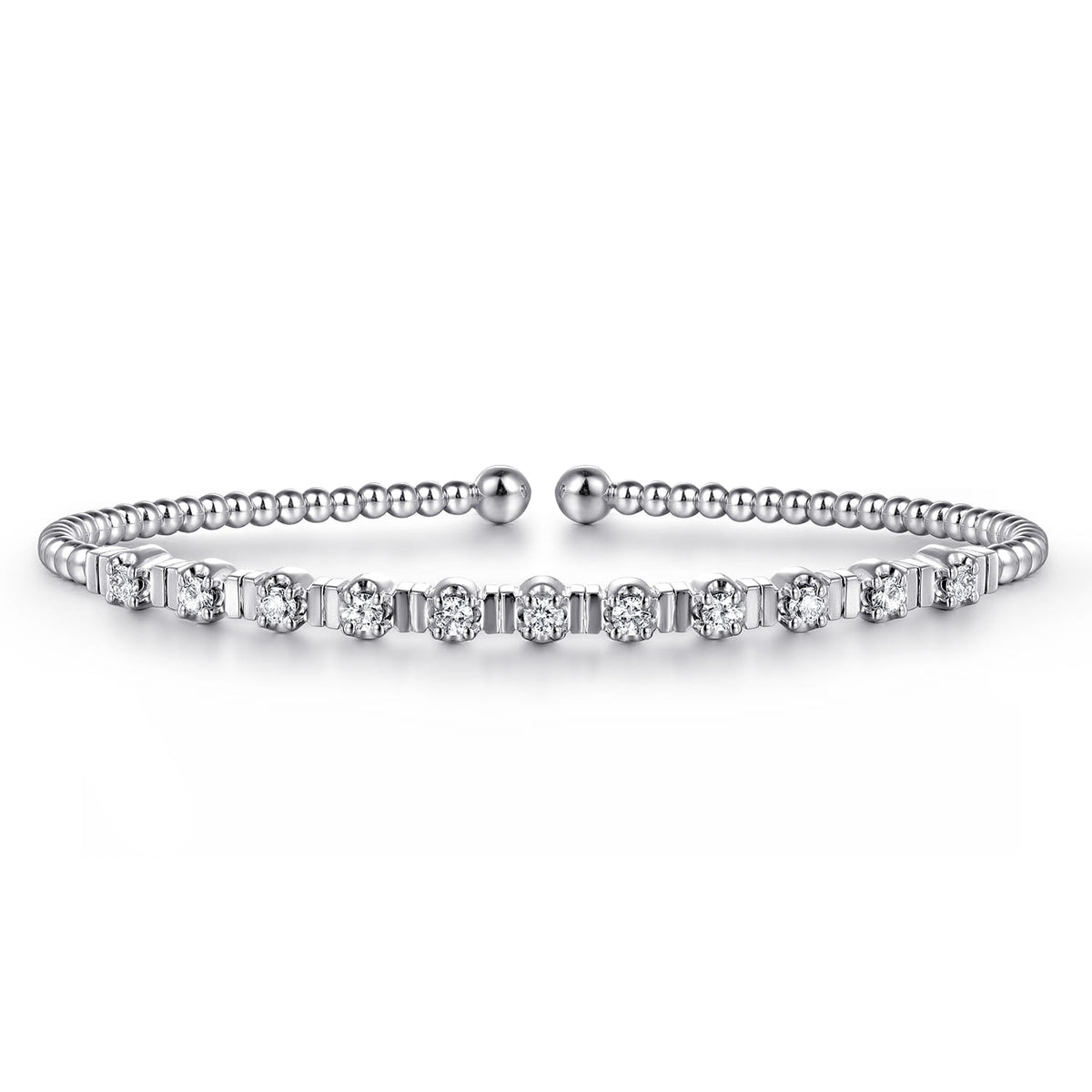 14K White Gold Bujukan Bead Cuff Bracelet with Diamond Stations — Gabriel & Co. BG4228-6W45JJ