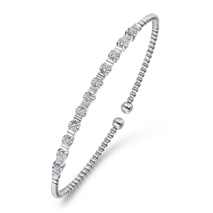 14K White Gold Bujukan Bead Cuff Bracelet with Diamond Stations — Gabriel & Co. BG4228-6W45JJ