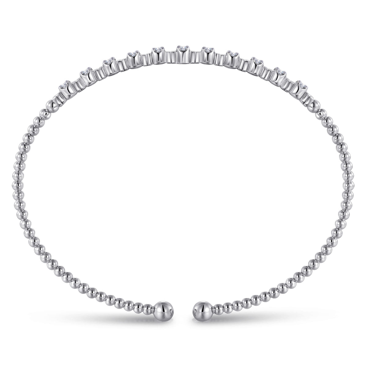 14K White Gold Bujukan Bead Cuff Bracelet with Diamond Stations — Gabriel & Co. BG4228-6W45JJ