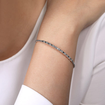 14K White Gold Bujukan Bead Cuff Bracelet with Diamond Stations — Gabriel & Co. BG4228-6W45JJ